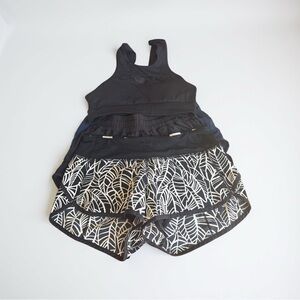 Lululemon Athletica Black and White Athletic Shorts and sport bra bundle.